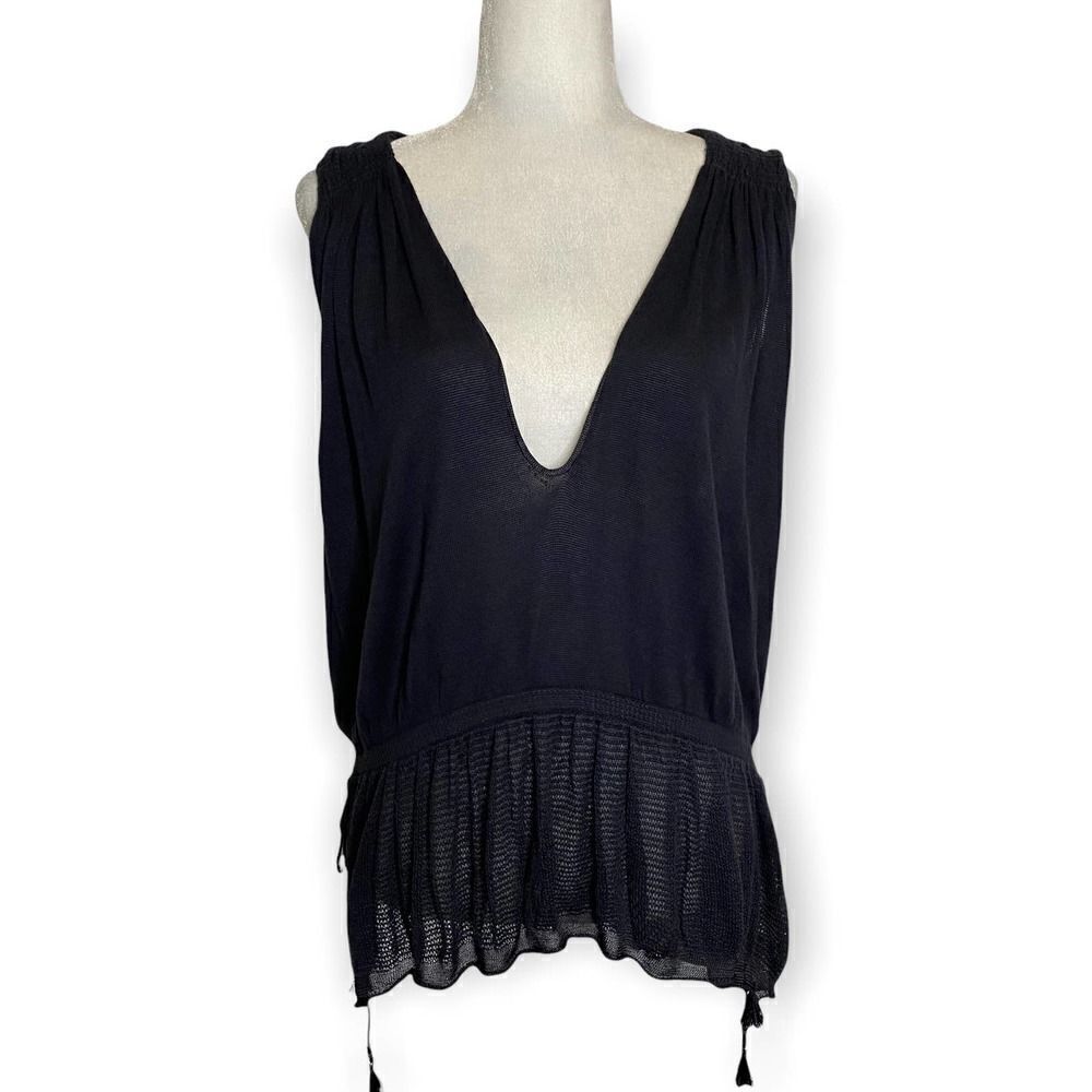 𝅺free People Tunic Top Navy Blue Slate Flowy‎ Size XS